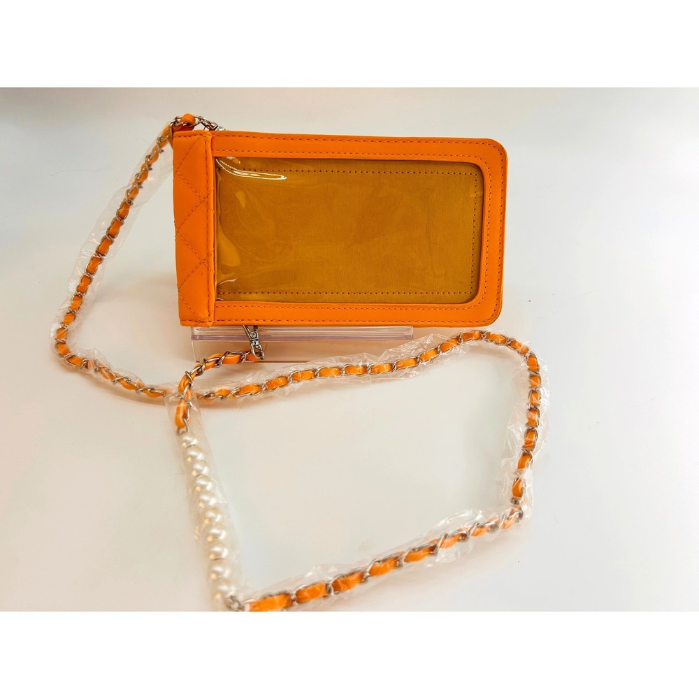 NWT Badgley Mischka Yellow Quilted‎ Vegan Leather Phone Crossbody Pearl Strap - Picture 2 of 7